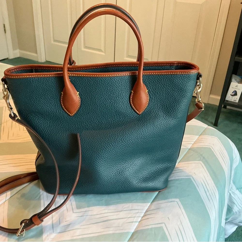 Dooney & Bourke Teal and Tan Leather Tote - Picture 3 of 7